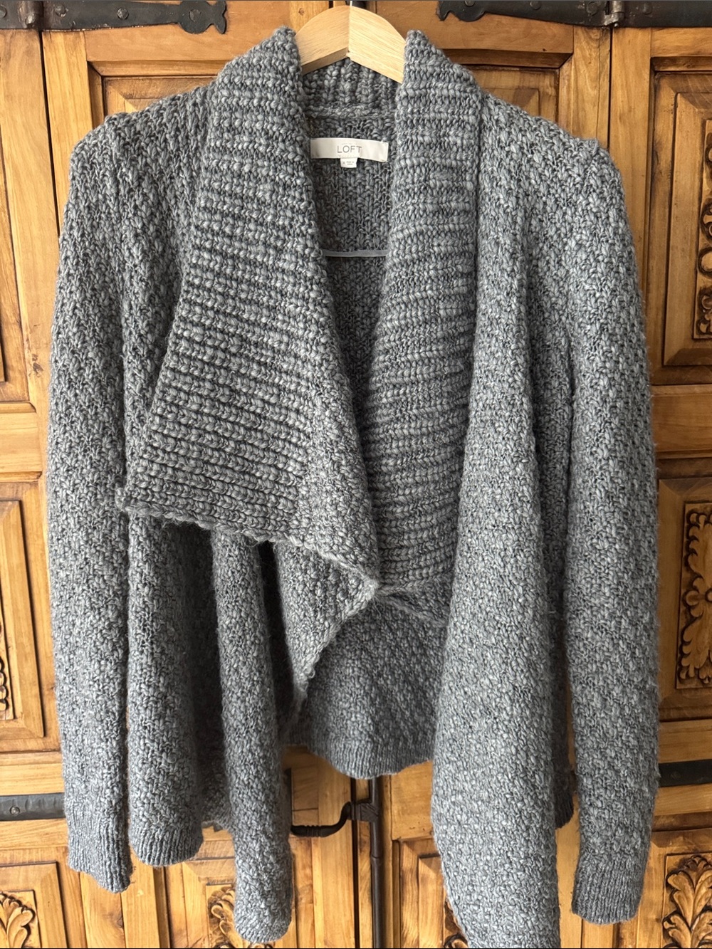 LOFT Gray Chunky Open-Front Shawl Cardigan